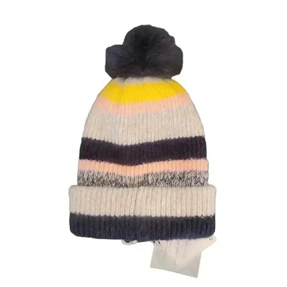 Shiraleah Nancy Women's Gray/Pink/Yellow/Navy Acrylic Blend Striped Knit Cuffed - Picture 3 of 5